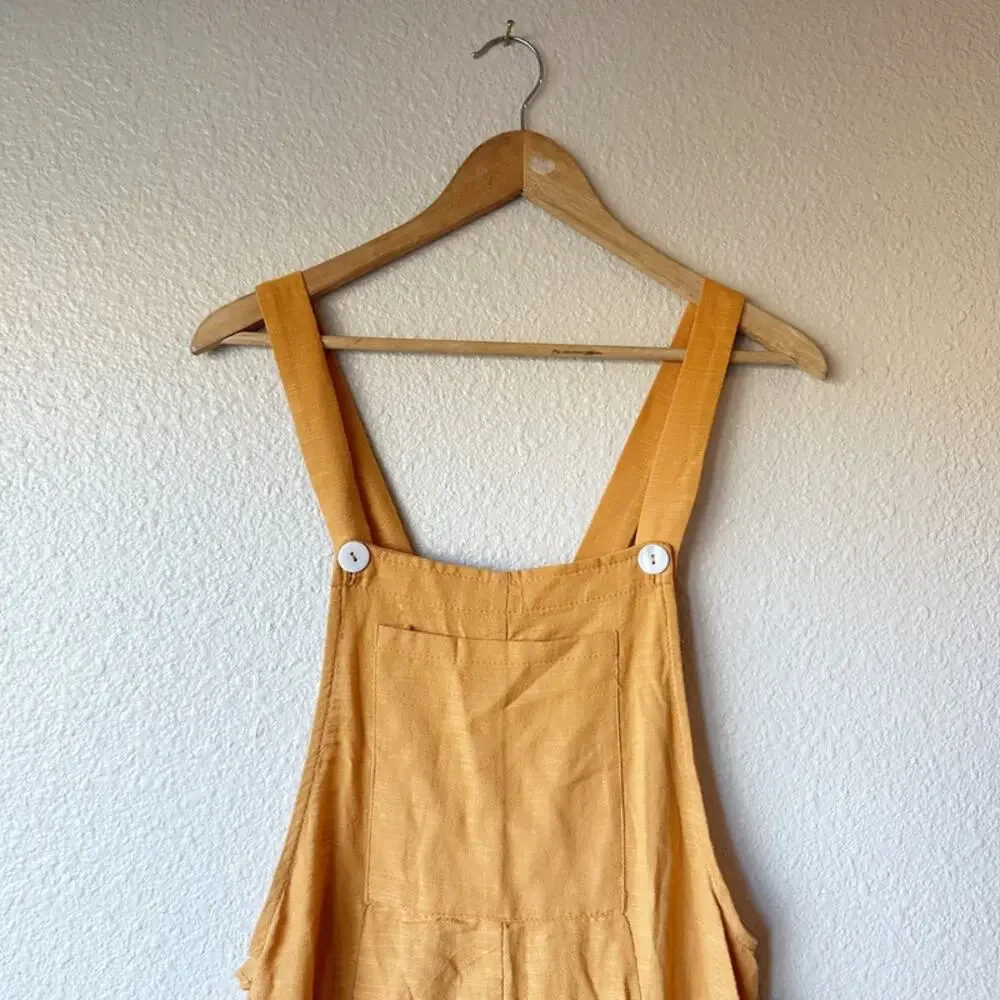 HYFVE Textured Wide Leg Overall Jumpsuit Mustard Yellow Small - Picture 4 of 10